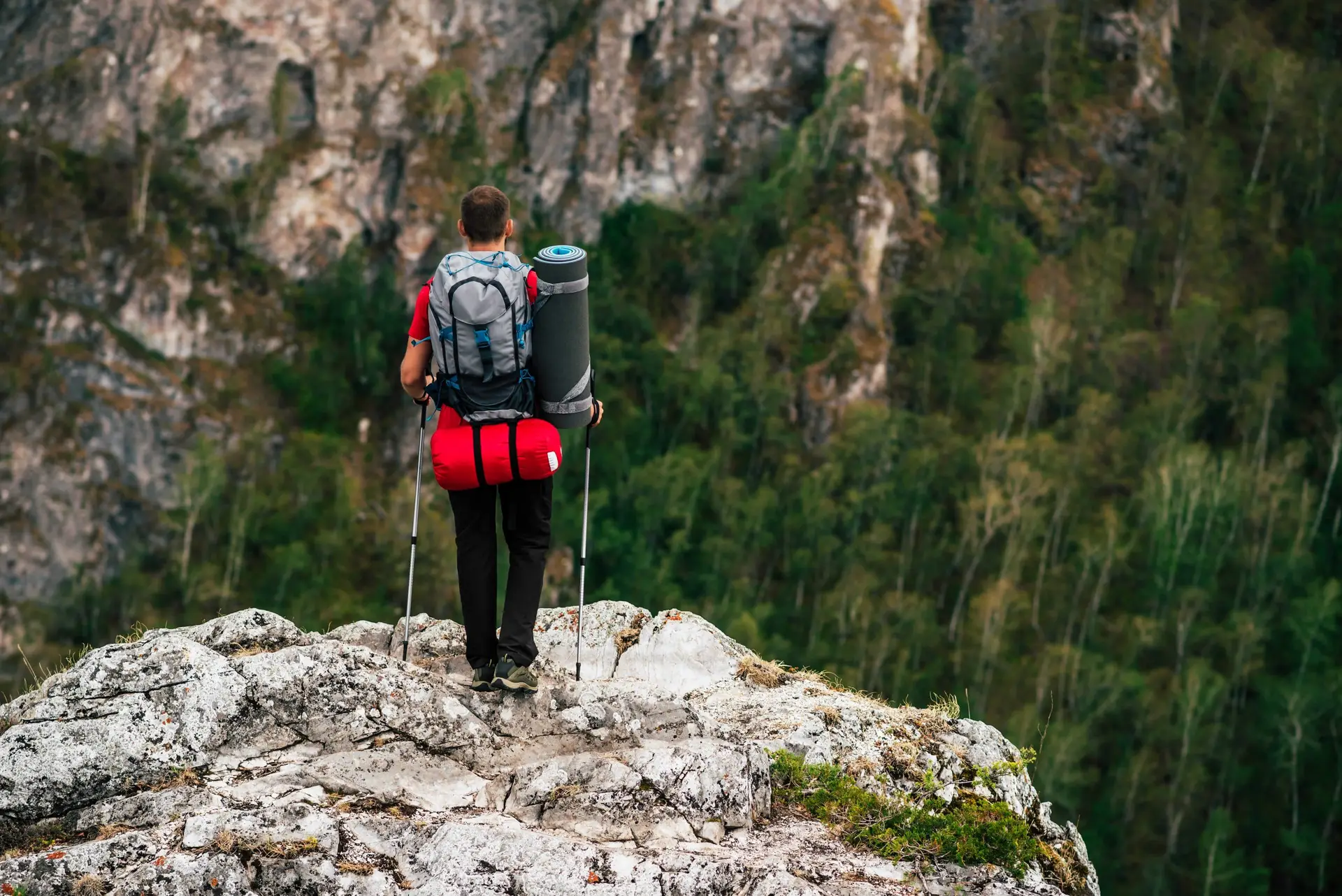 a traveler hiking with a backpack