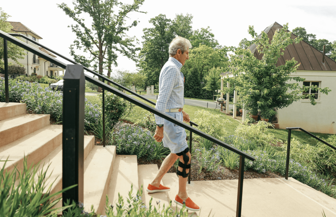 man walking down stairs